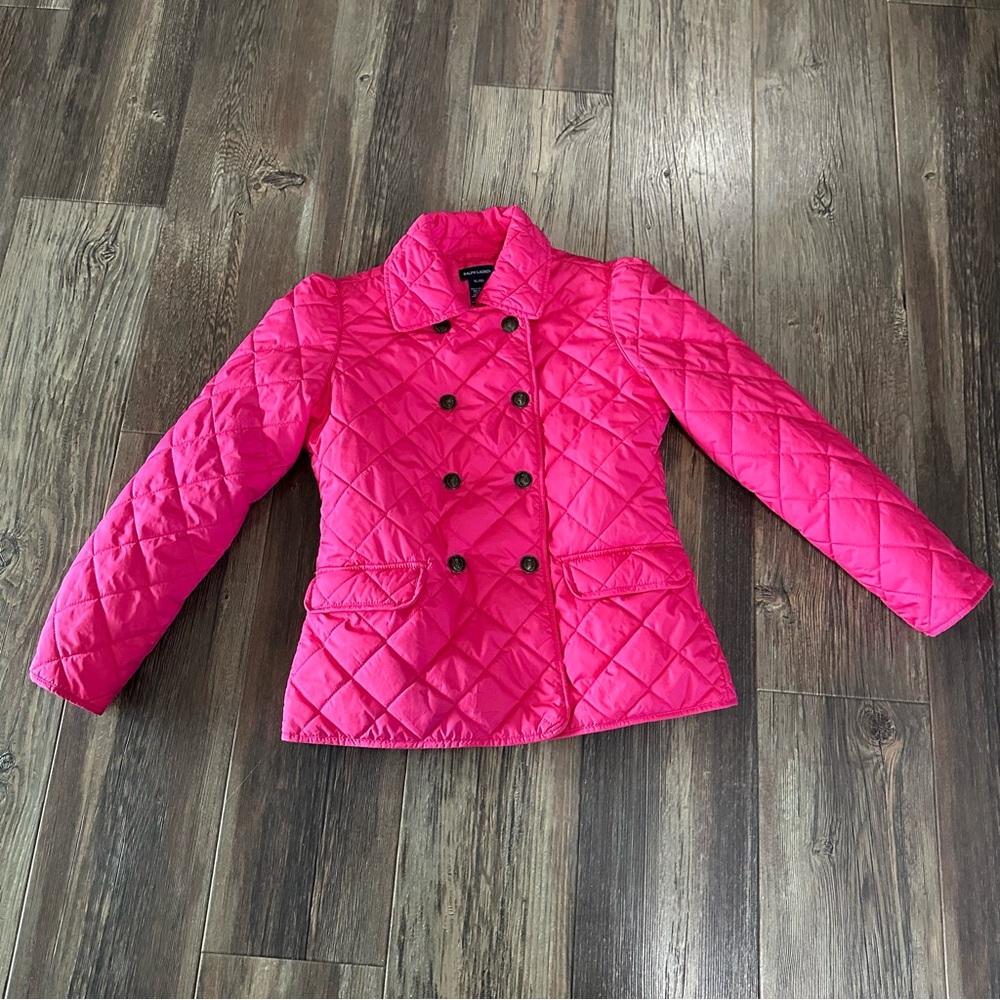 Ralph Lauren hot pink double breasted quilted puffer jacket girls XL 16